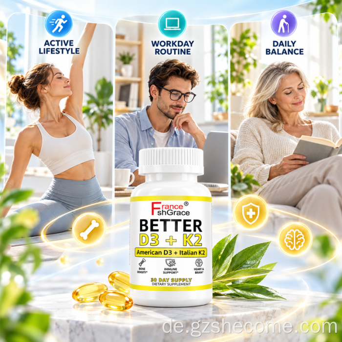 Shecome Vitamin D3 K2 Softgels Knochenimmununterstützung
